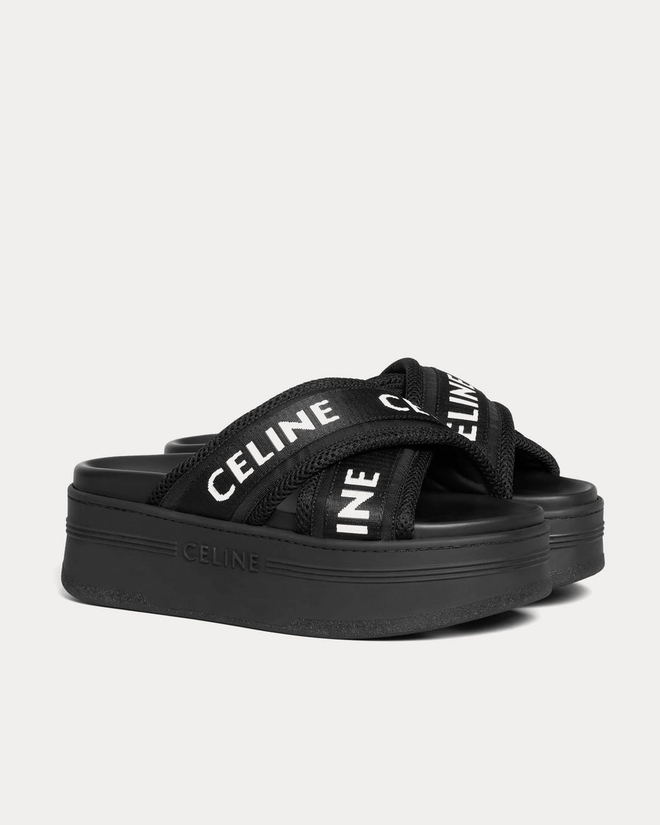Celine Block Mesh & Textile with Celine Jacquard Black / Optic White Slides  - Sneak in Peace