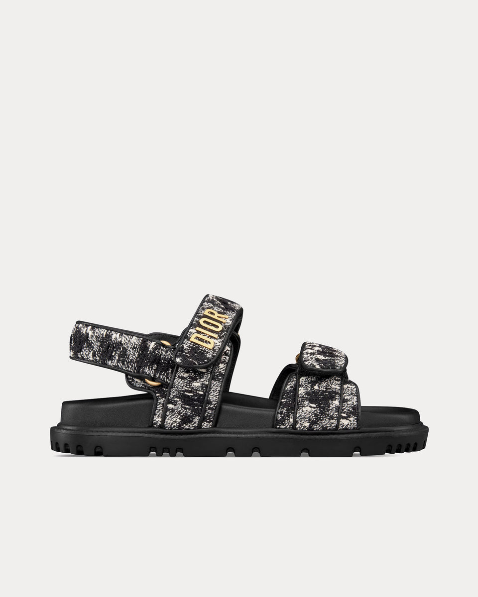 DIORACT SANDALS IN BLACK TWEED WITH GOLD LOGO BUCKLE
