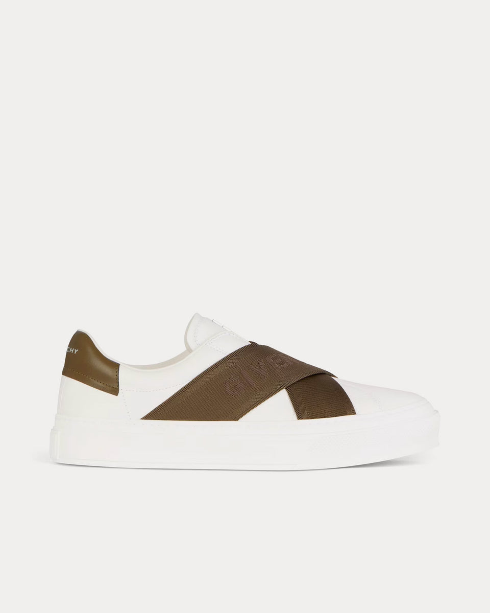 Givenchy City Sport Leather Double Strap White / Khaki Slip On Sneakers - Sneak in Peace