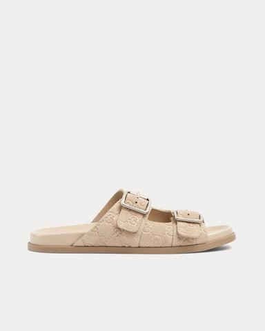 Gucci Slide Buckle GG Suede Oatmeal Sandals