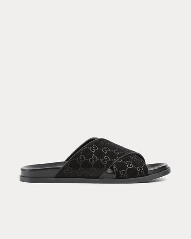 Gucci Slide Crossover GG Suede Black Sandals