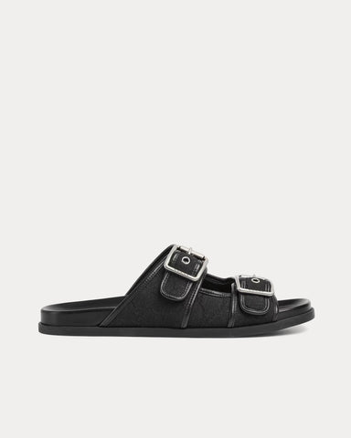 Gucci Slide Buckle GG Canvas Black Sandals