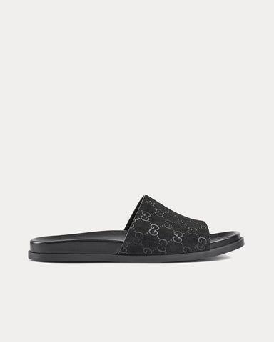 Gucci Slide Strap GG Suede Black Sandals