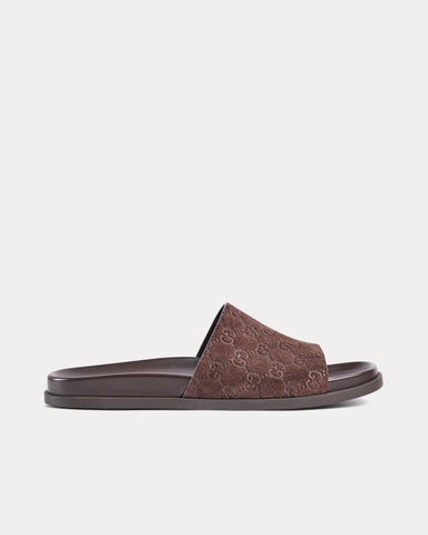 Gucci Slide Strap GG Suede Brown Sandals