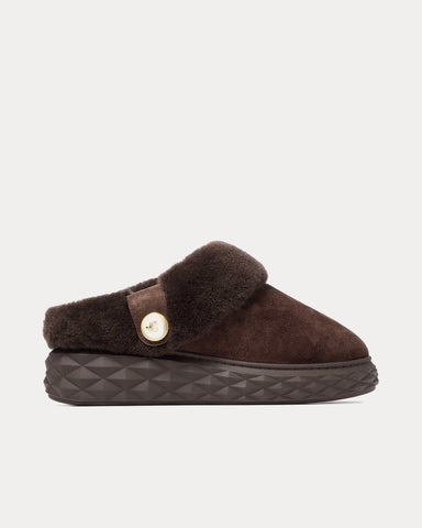 Jimmy Choo Diamond Maxi Mule F Suede Shearling Chocolate / Chocolate Slip Ons