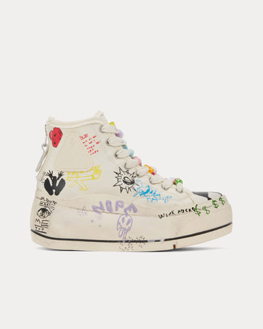 R13 Kurt Scribbles Canvas Ecru High Top Sneakers