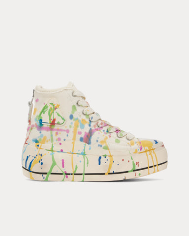 R13 Kurt Paint Splatter Canvas Ecru High Top Sneakers