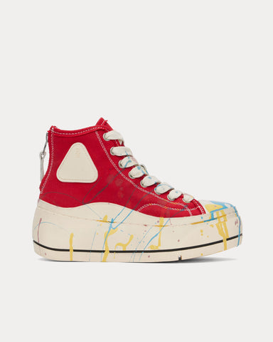 R13 Kurt Paint Splatter Canvas Red High Top Sneakers