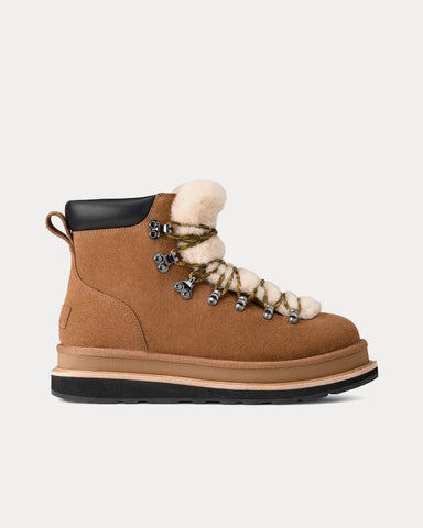 UGG x Sacai Suede & Shearling Chestnut Hiking Boots