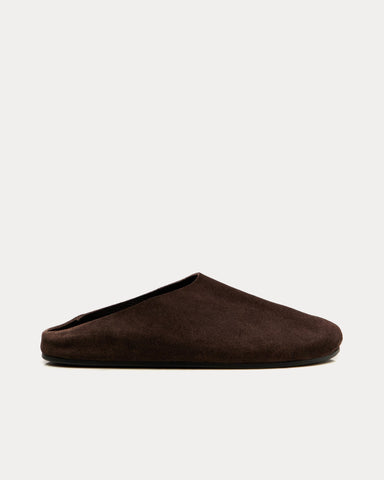 The Row Hudson Suede Lacquer Brown Mules