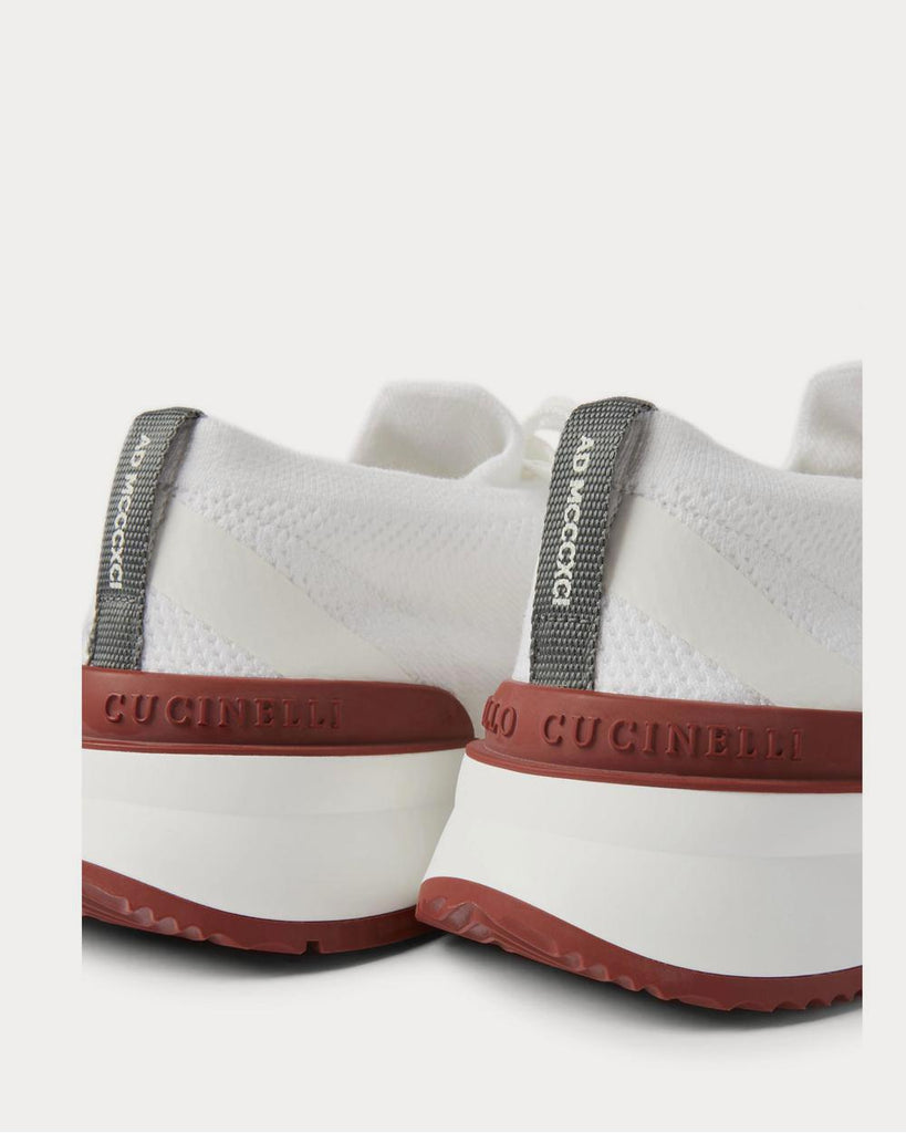 Leather-Trimmed Stretch-Knit White low top sneakers