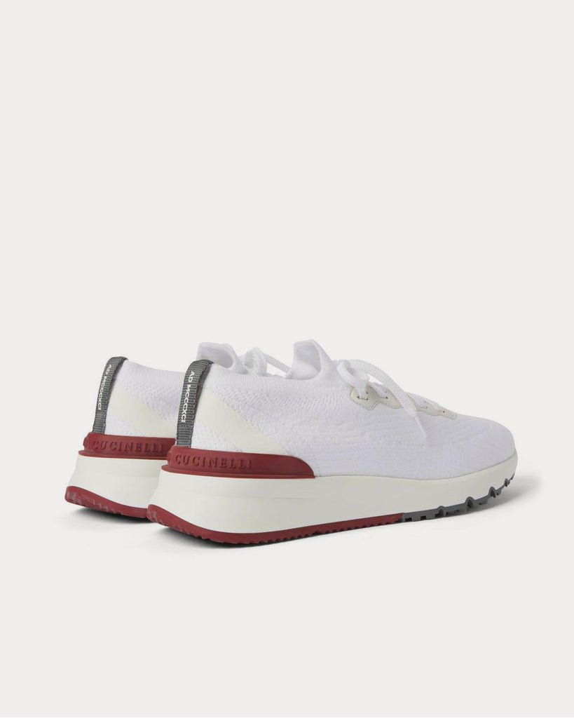 Leather-Trimmed Stretch-Knit White low top sneakers