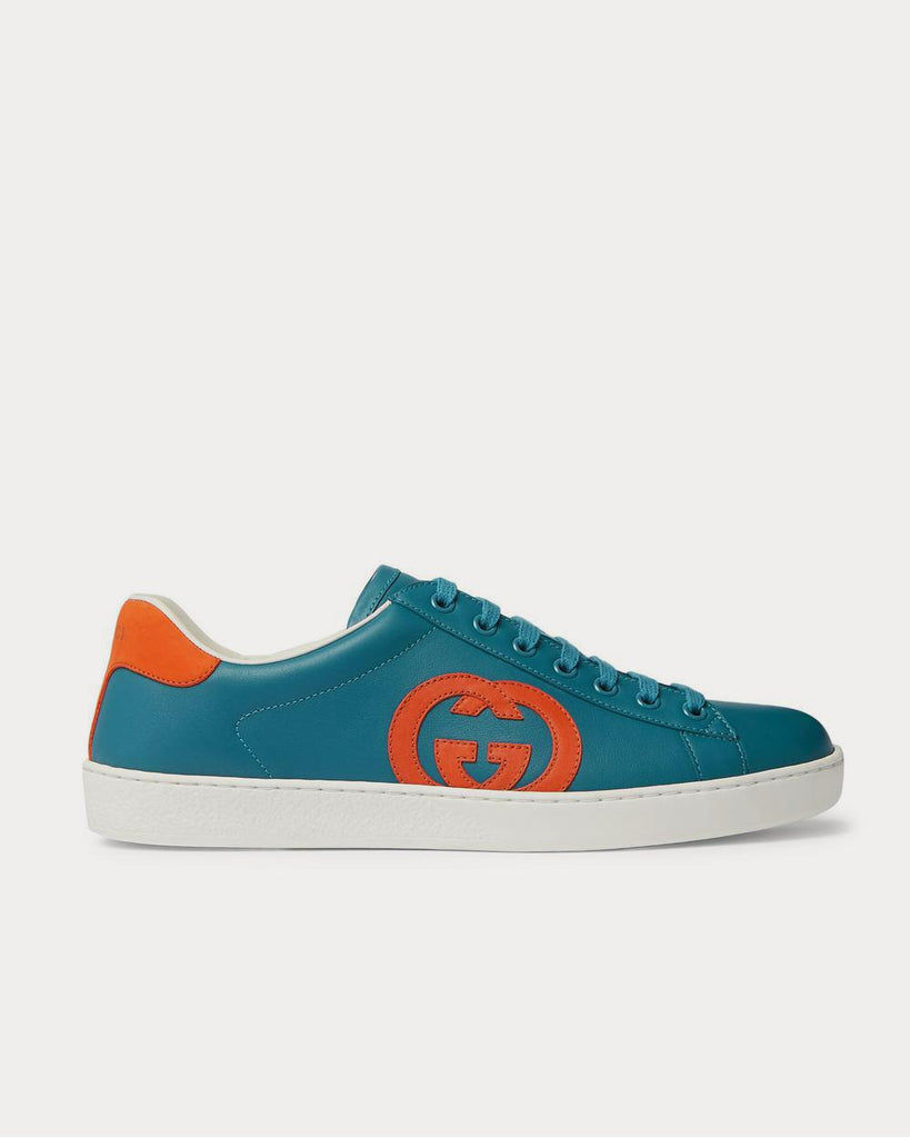 Ace Suede-Trimmed Leather Blue low top sneakers