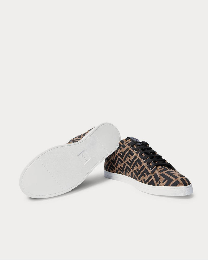 Leather-Trimmed Logo-Jacquard Mesh Brown low top sneakers