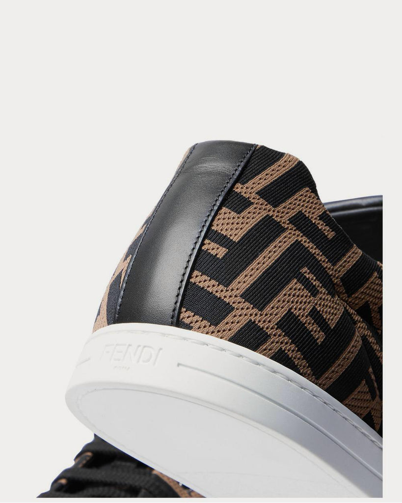 Leather-Trimmed Logo-Jacquard Mesh Brown low top sneakers