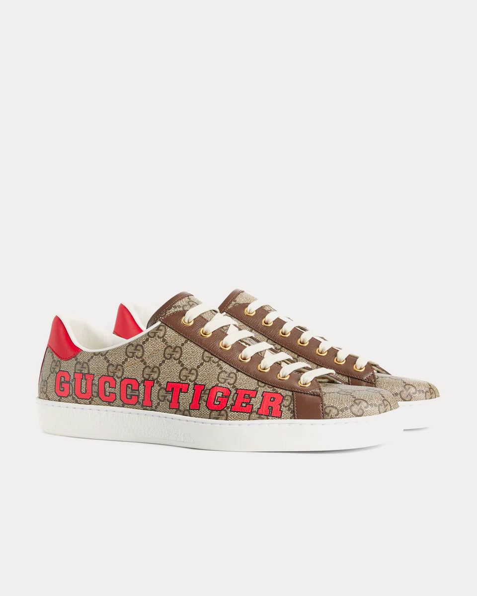 Gucci Tiger Ace Beige & Ebony GG Supreme Low Top Sneakers - in Peace
