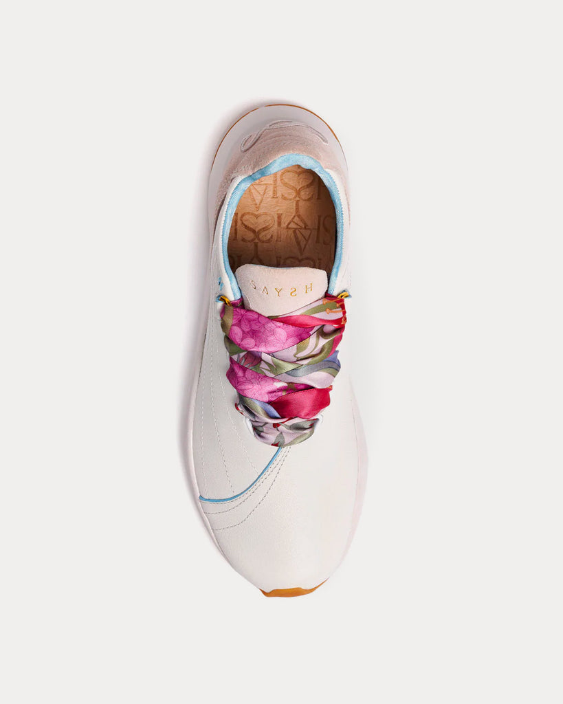 Two White / Pink Low Top Sneakers