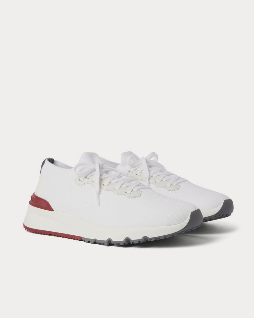 Leather-Trimmed Stretch-Knit White low top sneakers