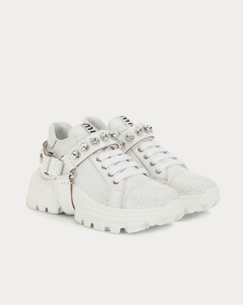 Embellished leather Bianco Low Top Sneakers