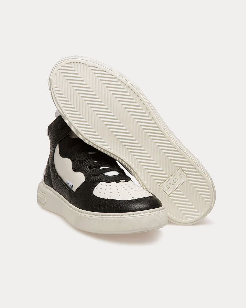 Bally Martyn Leather Fabric Black White High Top Sneakers