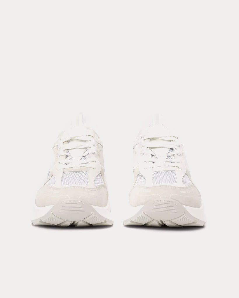 Logo Print Leather, Suede & Check Mesh White Low Top Sneakers