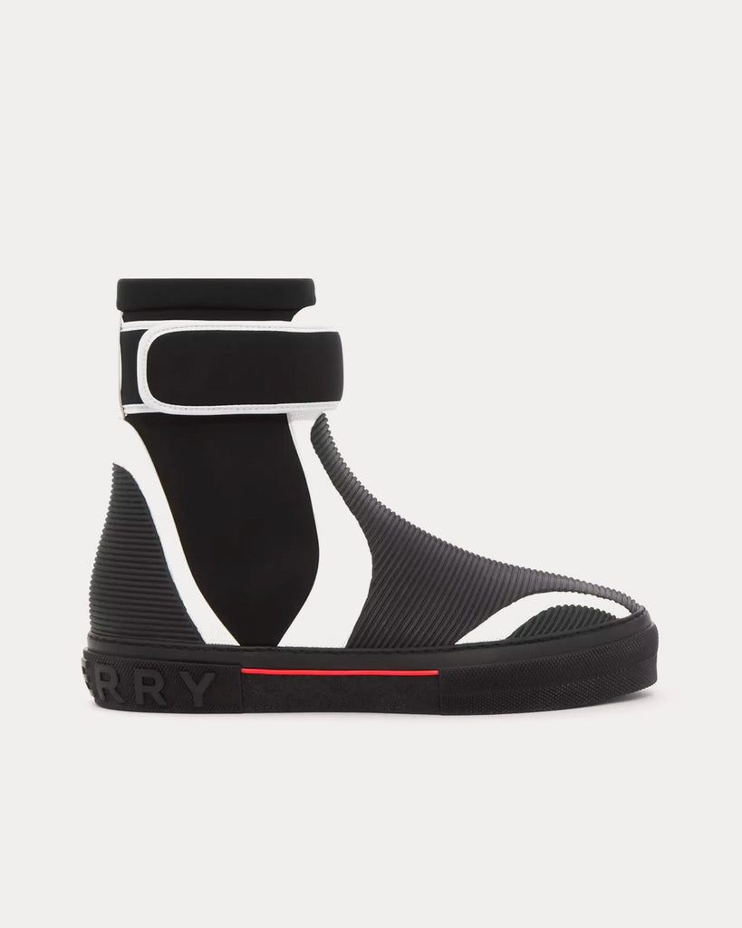 Stretch Nylon & Rubber Sub Black / White High Top Sneakers