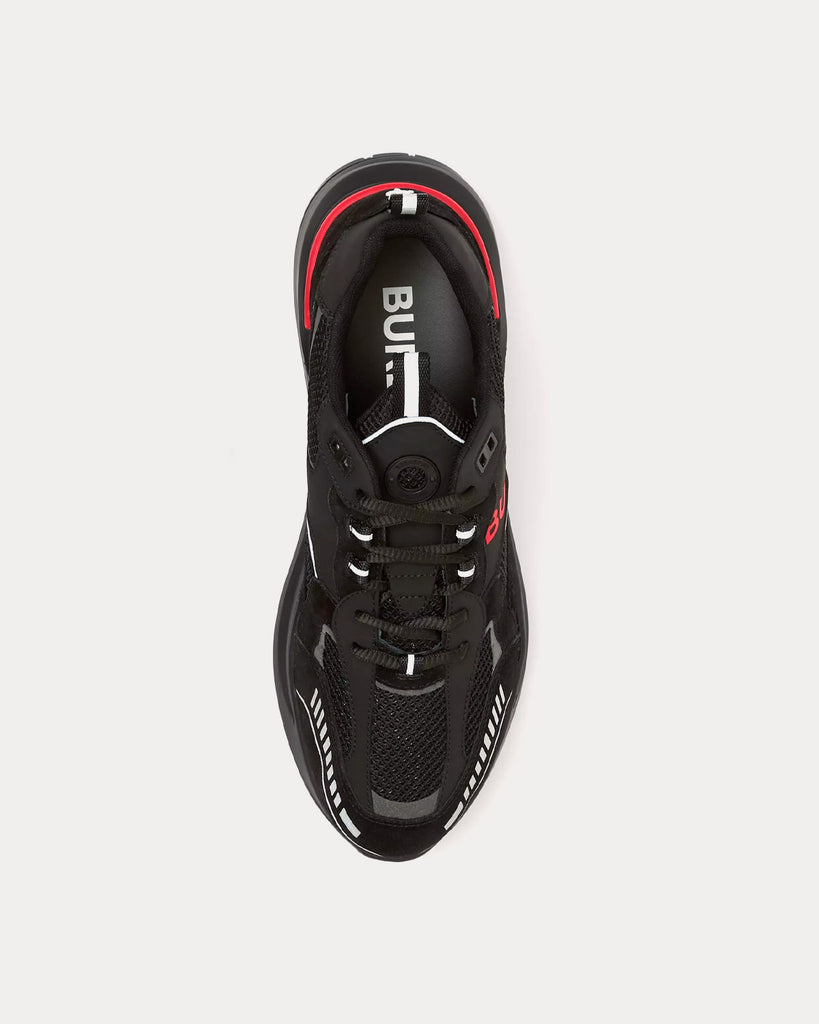 Logo Print Suede & Mesh Black / Bright Red Low Top Sneakers