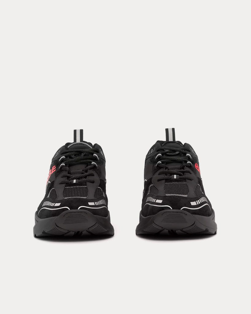 Logo Print Suede & Mesh Black / Bright Red Low Top Sneakers
