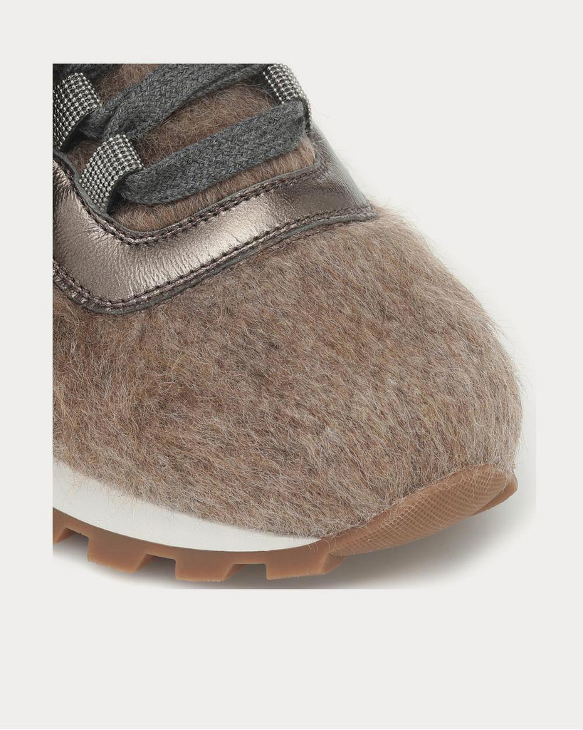 Leather-trimmed mohair Dk Beige Low Top Sneakers