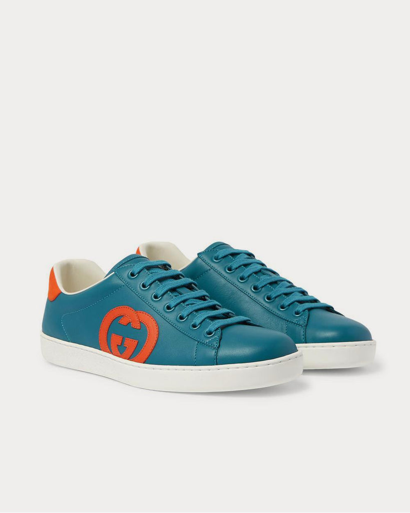Ace Suede-Trimmed Leather Blue low top sneakers
