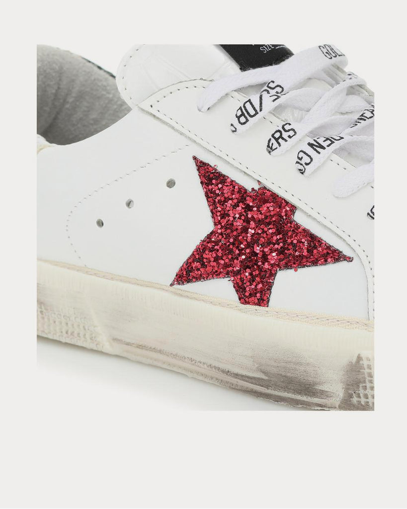 May leather Red Glitter Star White Low Top Sneakers