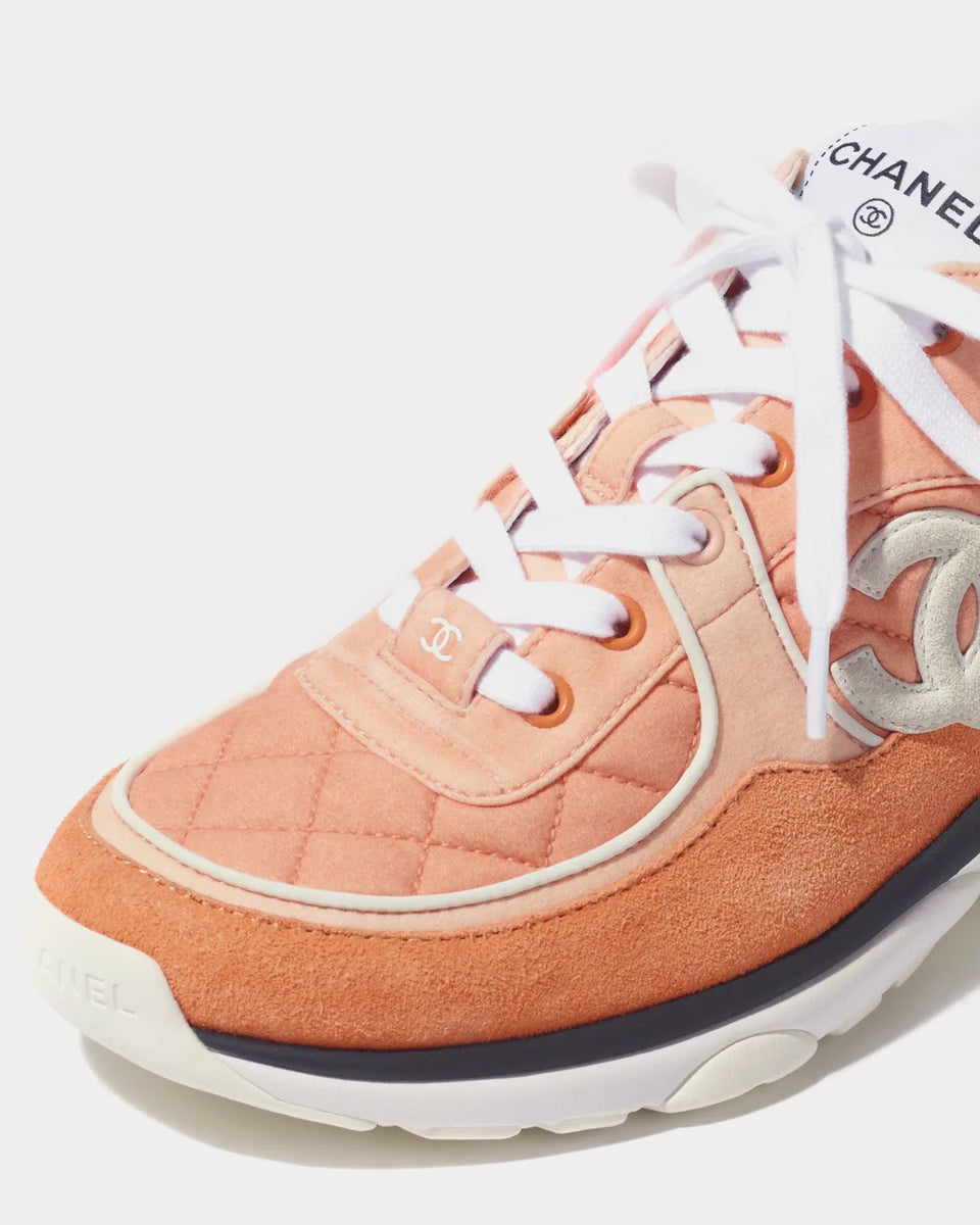 Chanel Fabric & Calfskin Light Orange Low Top Sneakers - Sneak Peace