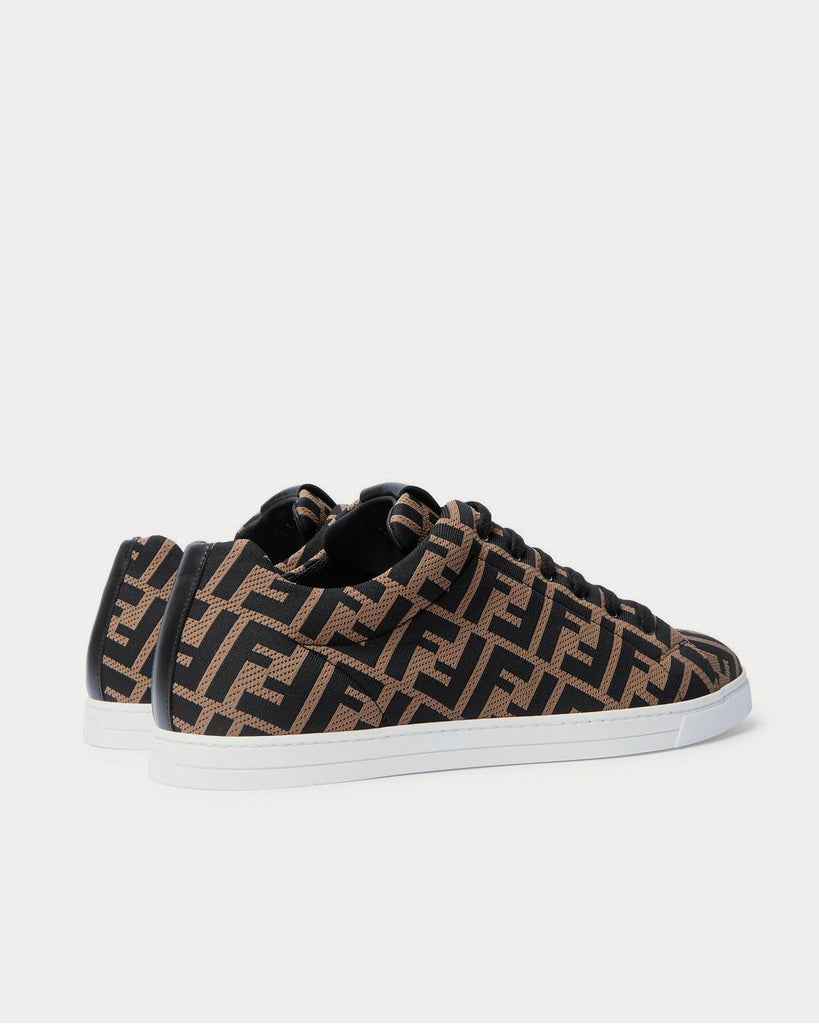 Leather-Trimmed Logo-Jacquard Mesh Brown low top sneakers