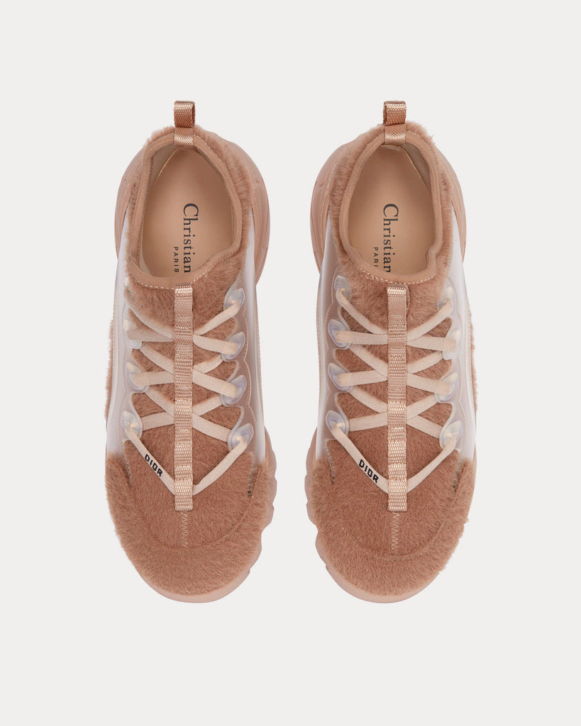 D-Connect Nude Fur-Effect Knit Low Top Sneakers