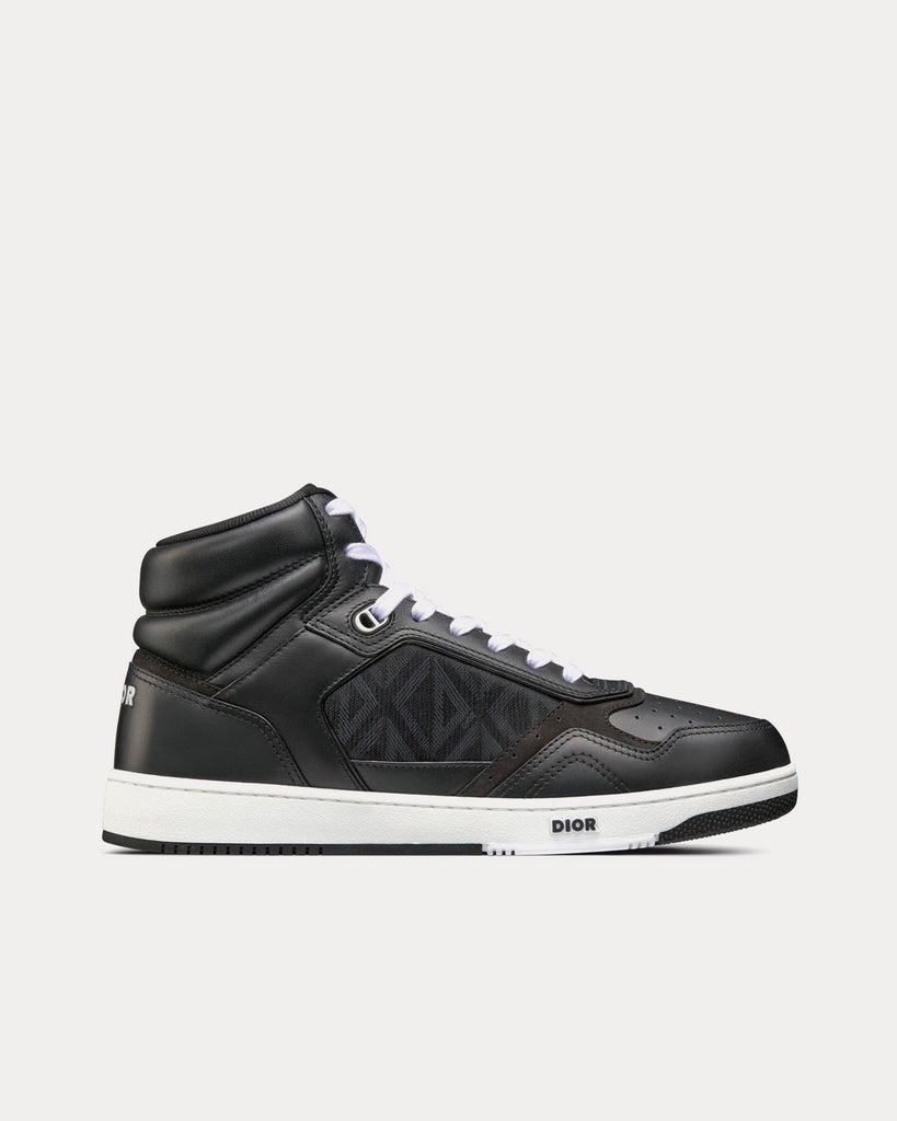 B27 Black Smooth Calfskin and CD Diamond Canvas High Top Sneakers