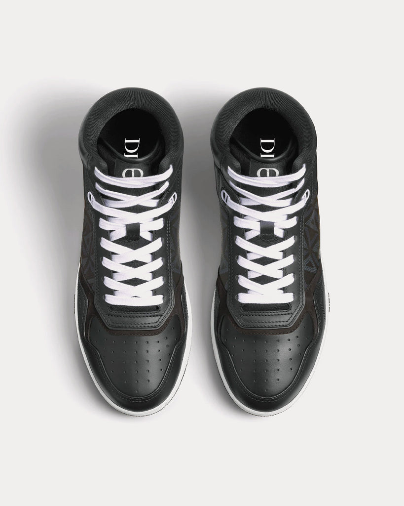 B27 Black Smooth Calfskin and CD Diamond Canvas High Top Sneakers