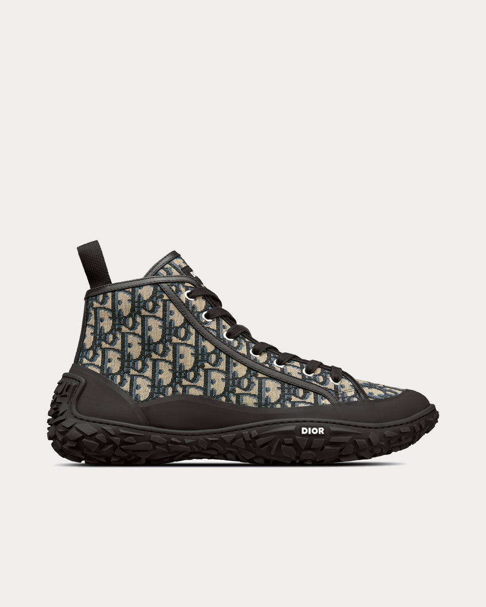 Dior B28 Beige and Black Dior Oblique Jacquard and Black Rubber High Top Sn