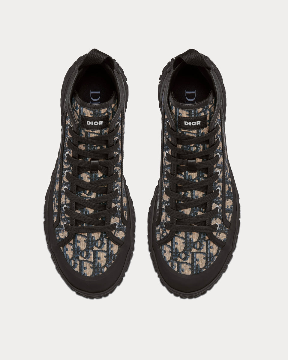 Dior B28 Beige and Black Dior Oblique Jacquard and Black Rubber High Top Sneakers - Sneak in Peace