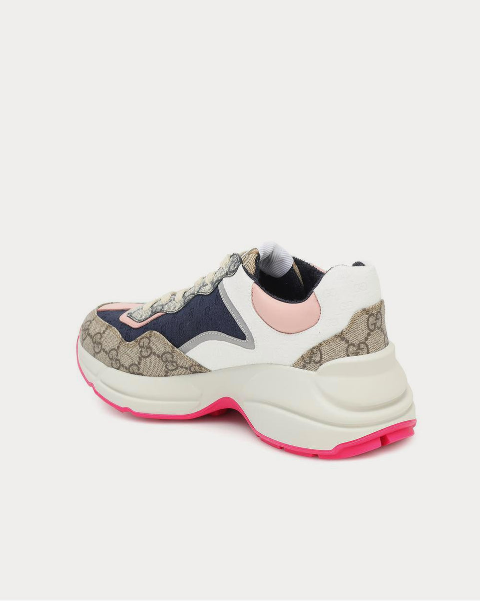 Gucci 2022 Rhyton GG Monogram Sneakers Tricolor 40 Pink Blue White Beige