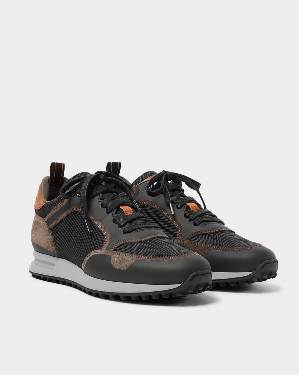 Dunhill Radial Runner Leather and Suede Trimmed Mesh Black low top sneakers
