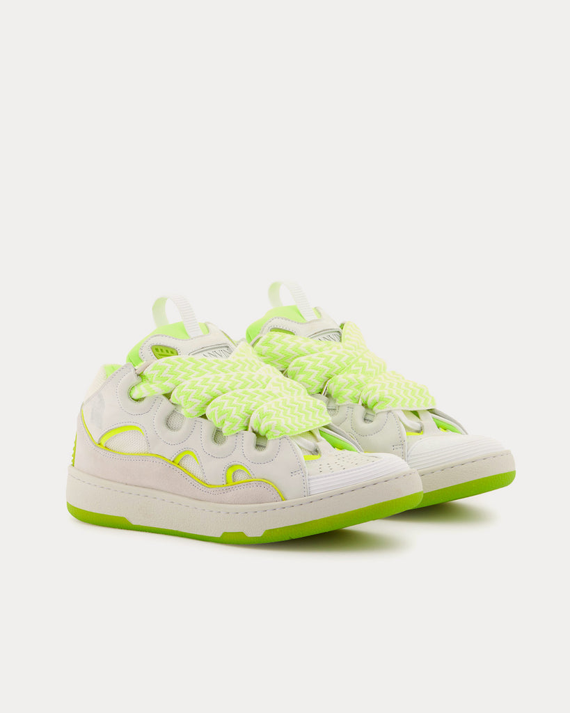 Curb Leather White / Fluorescent Yellow Low Top Sneakers