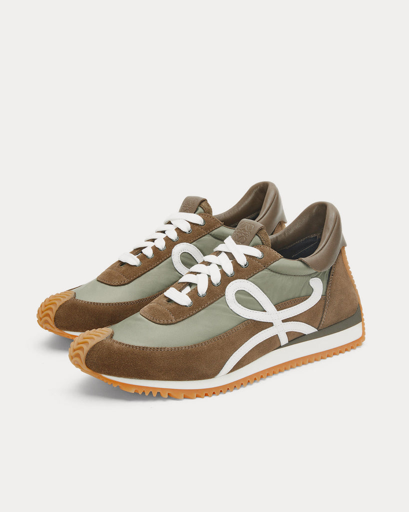 Flow Runner in Nylon & Suede Dark Khaki Green Low Top Sneakers