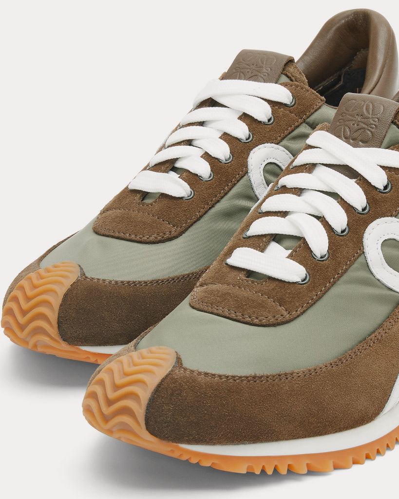 Flow Runner in Nylon & Suede Dark Khaki Green Low Top Sneakers
