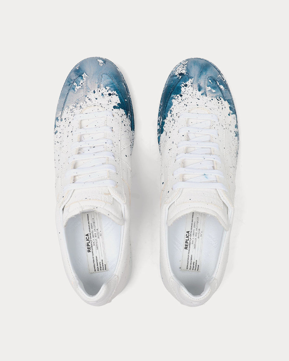 Maison Margiela Replica Paint Drop White / Blue Low Top Sneakers