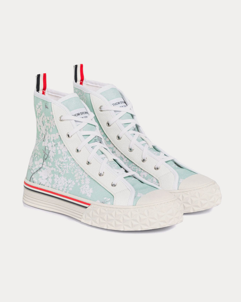 Collegiate Toile Printed Canvas Light Blue High Top Sneakers
