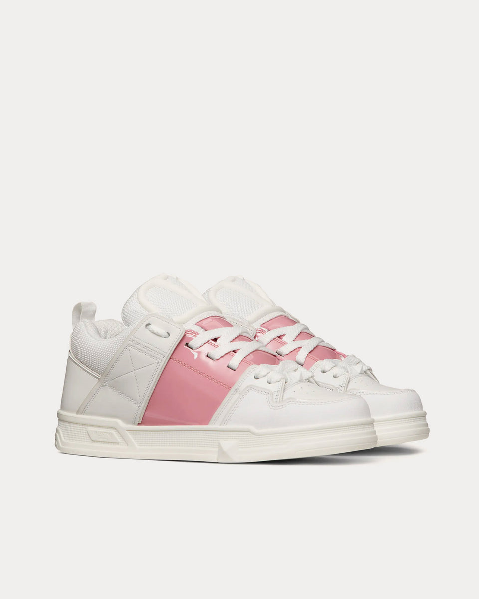 Valentino Open Calfskin Patent Leather Band White / Coral Low Top Sneakers - Sneak in Peace