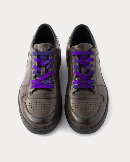 Prada Downtown Aged Leather Smoky Gray Low Top Sneakers - 2