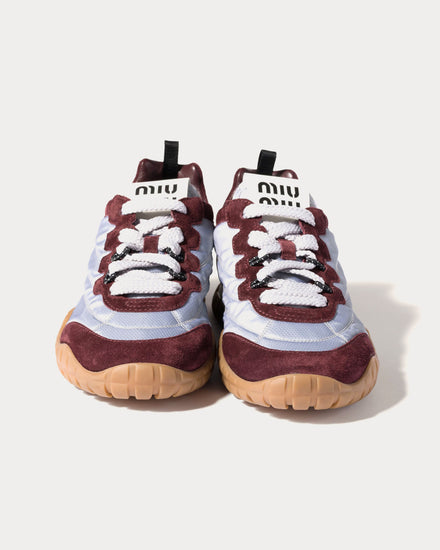 Miu Miu Tyre Technical Fabric & Suede Aluminum / Bordeaux Low Top Sneakers - 2