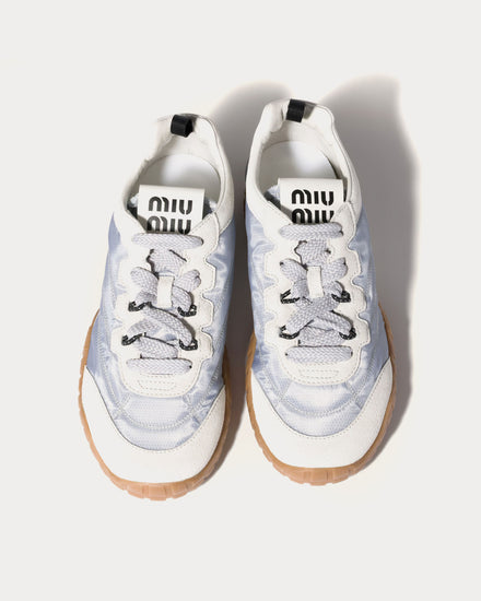 Miu Miu Tyre Technical Fabric & Suede Aluminum / White Low Top Sneakers - 2