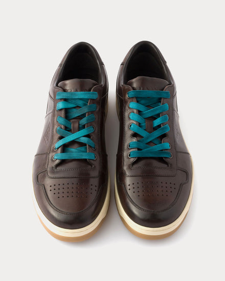 Prada Downtown Aged Leather Teak Low Top Sneakers - 2